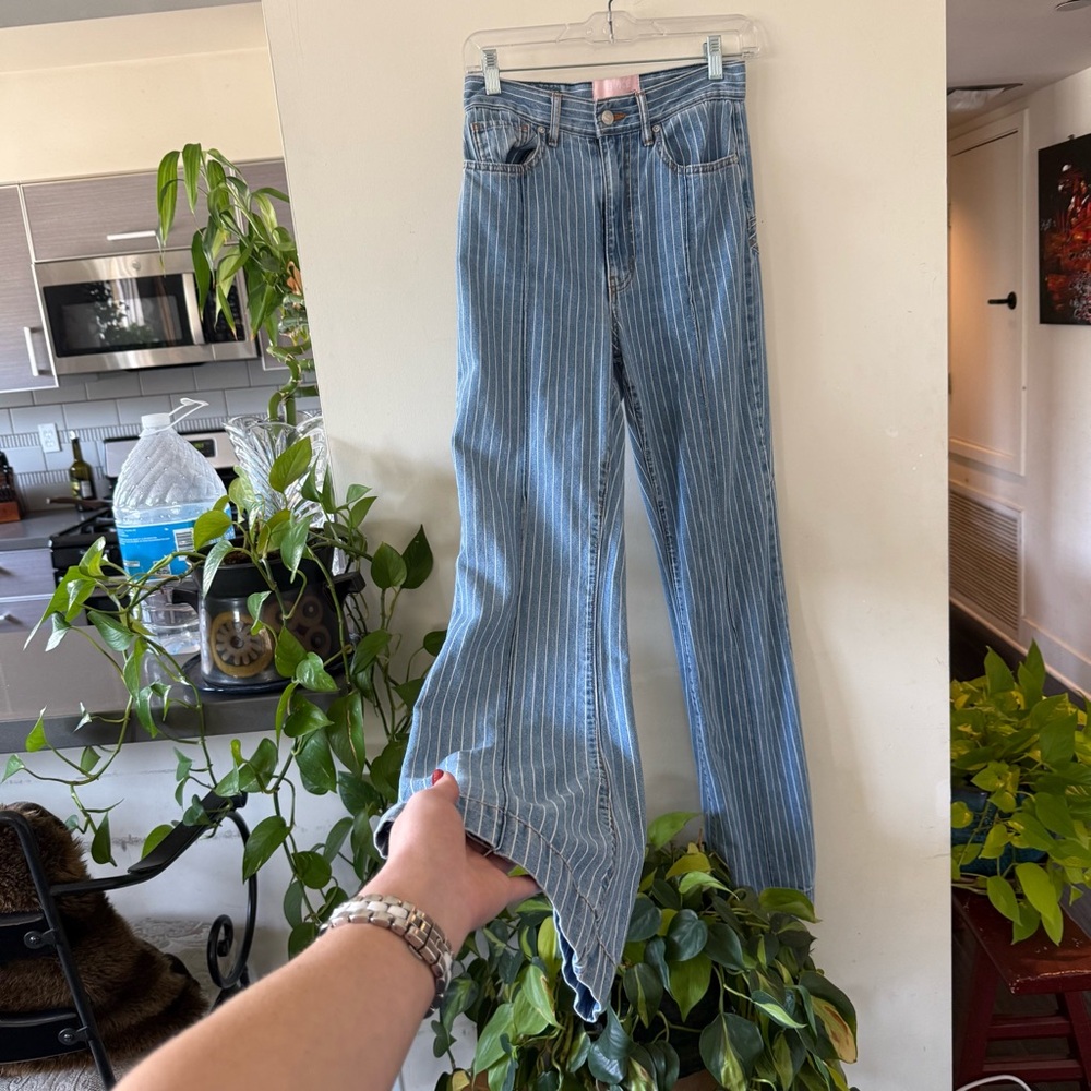 REVICE Light Blue Striped Flare Jeans